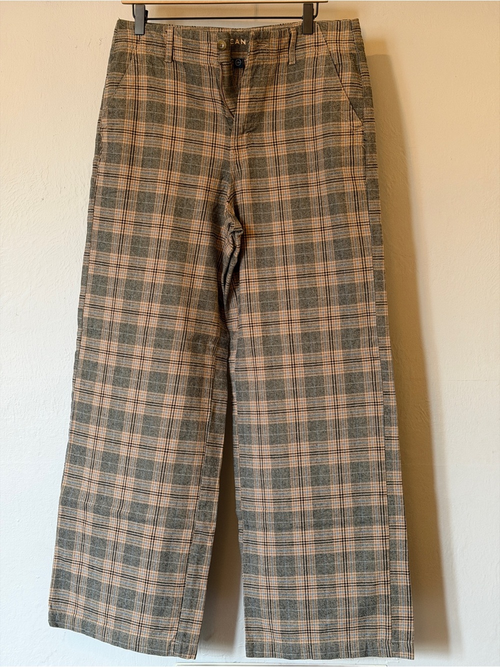 American Eagle Outfitters Plaid Wide-Leg Pants in Green and Tan
